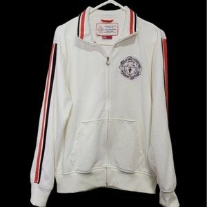 American Eagle Outfitter Varsity Style jacket Size M cream beige front z…